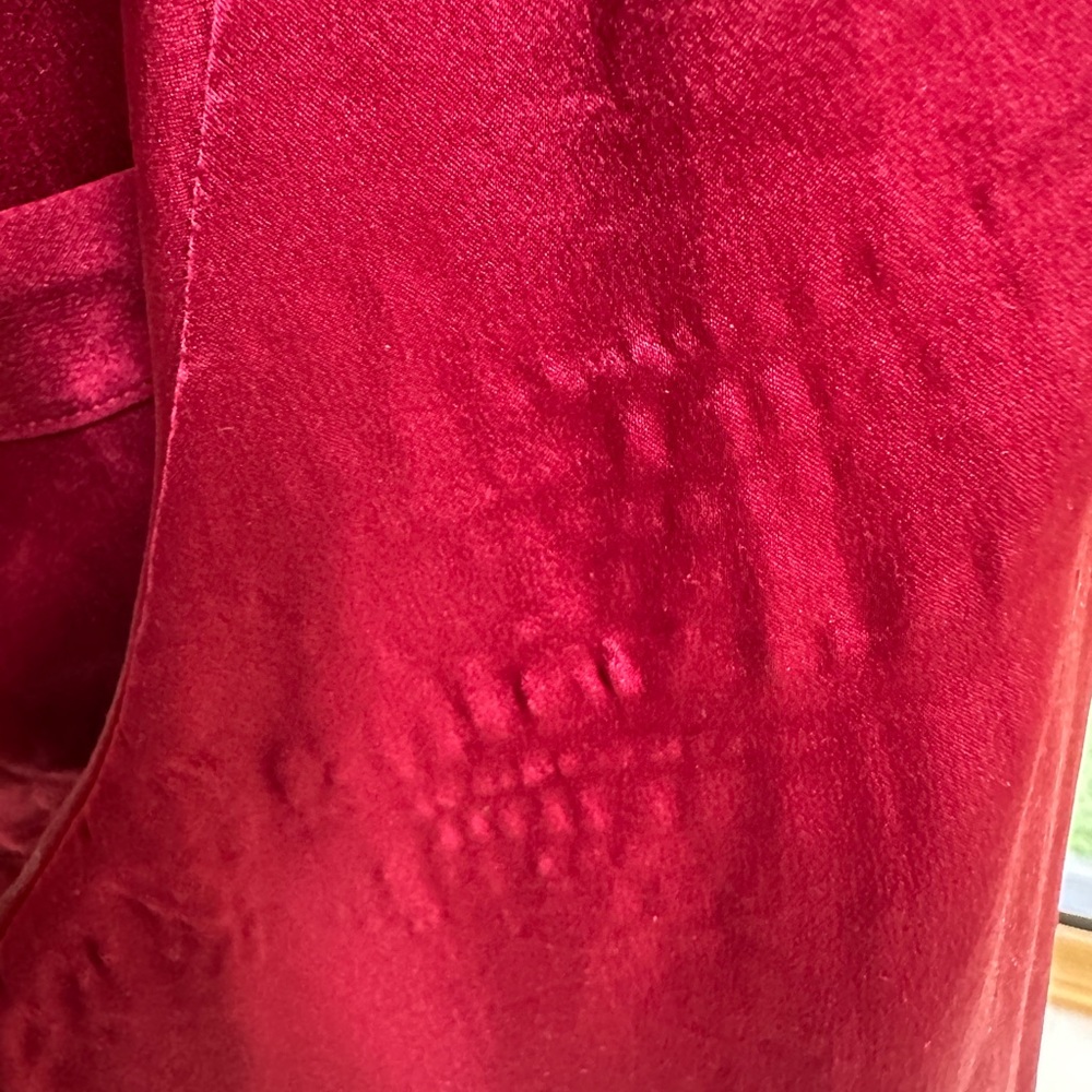 Dark Red Silk Long Sleeve Blouse Nightshirt Festive Party Rodeo ~ L (12) - Picture 10 of 14